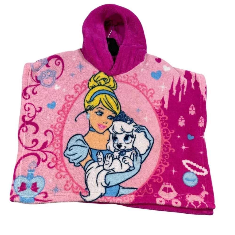 Disney Princess Cinderella Fleece Hooded Poncho Kids Girl Pink Bunny Ears Easter - Picture 11 of 13